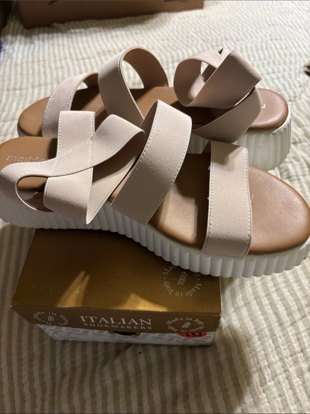 Italian Shoemakers Nude Elastic Strap Platform Sandals